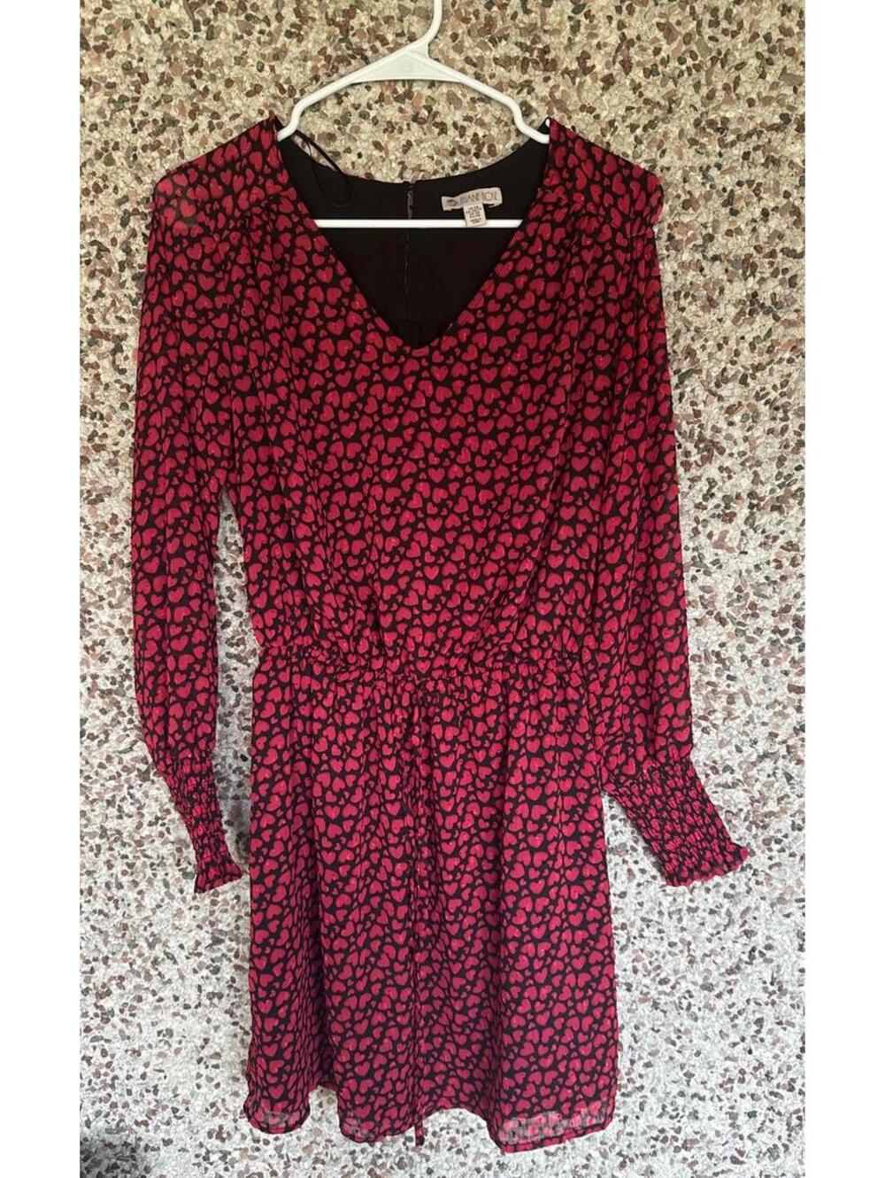 Eliane Rose Red & Black Heart Print Long Sleeve Dress XS